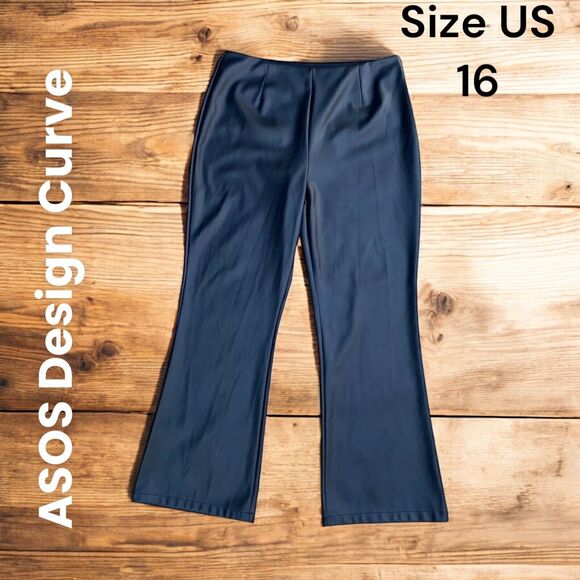 ASOS Pants - Asos Design Curve black stretch Faux leather look flare pants Matrix Goth Sz 16